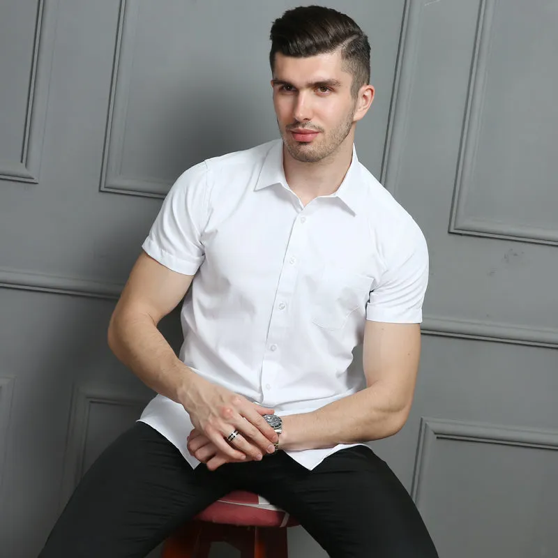 100% Cotton Men's Casual Dress Short Sleeved Shirt Twill White Blue Pink Black Male Slim Fit Shirt For Men Social Shirts