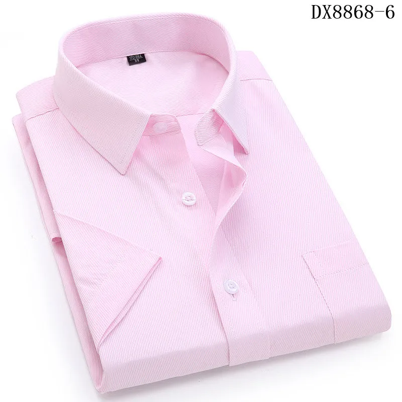 100% Cotton Men's Casual Dress Short Sleeved Shirt Twill White Blue Pink Black Male Slim Fit Shirt For Men Social Shirts