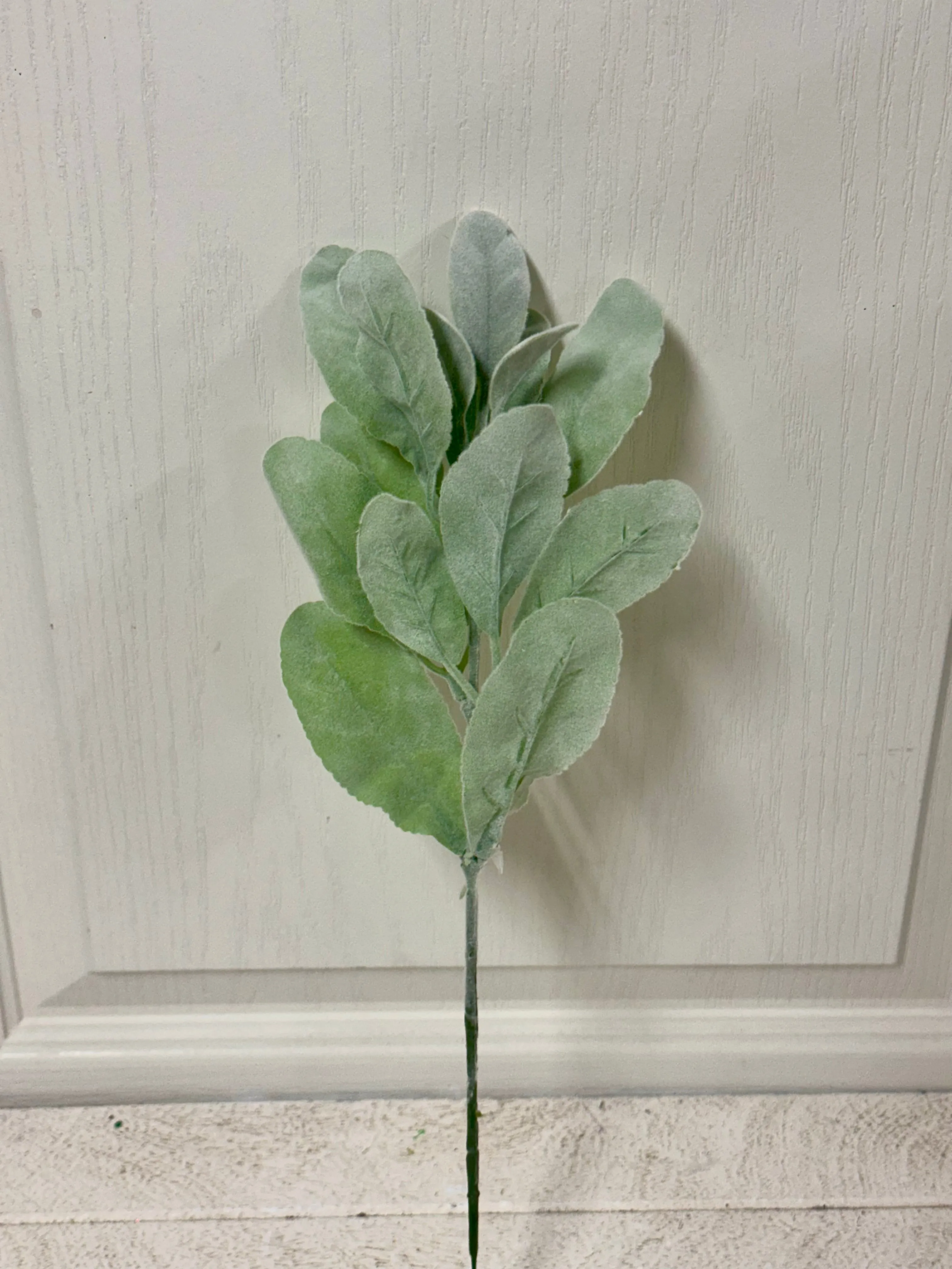 14 Inch Sage Green Flocked Lambs Ear Spray