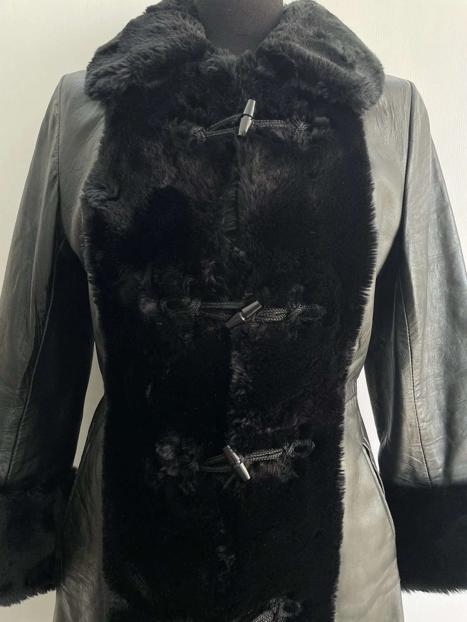 1960s Leather Faux Fur Trim Coat - Size 10