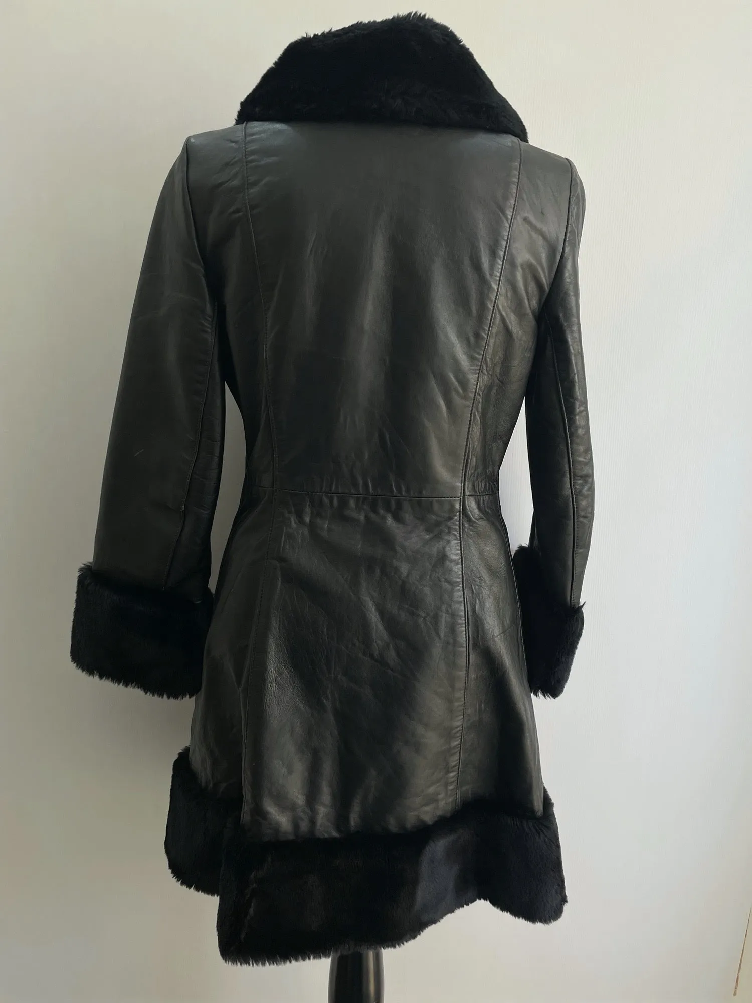 1960s Leather Faux Fur Trim Coat - Size 10