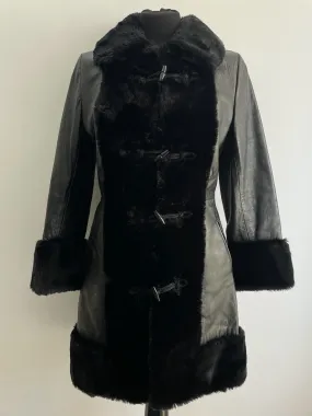 1960s Leather Faux Fur Trim Coat - Size 10