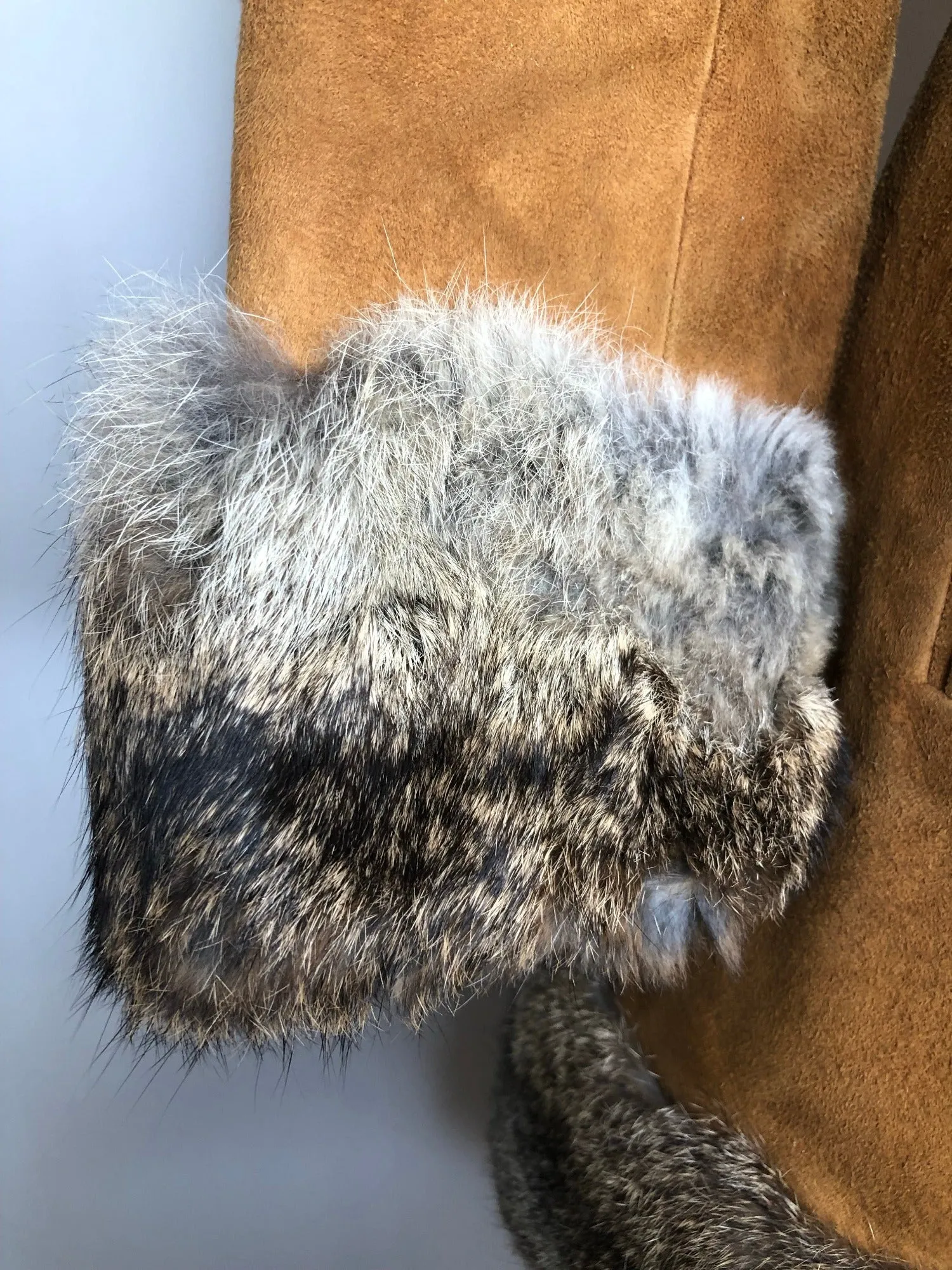 1960s Suede Coat with Fur Trim - Size UK 10
