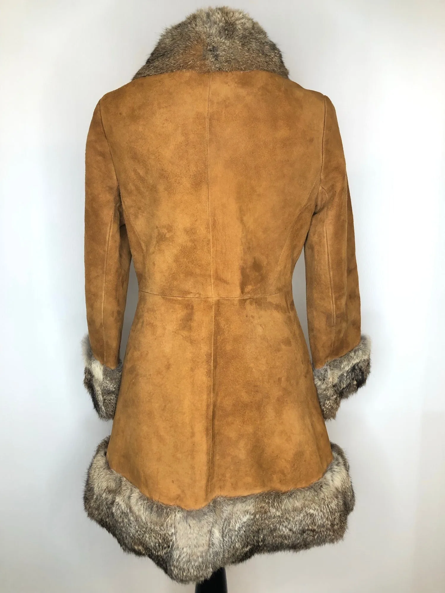 1960s Suede Coat with Fur Trim - Size UK 10