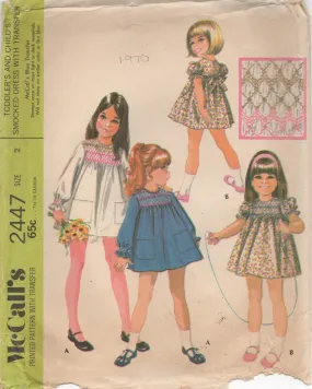 1970's McCall's Toddler One Piece Smocked Dress pattern - Chest 21" - No. 2447