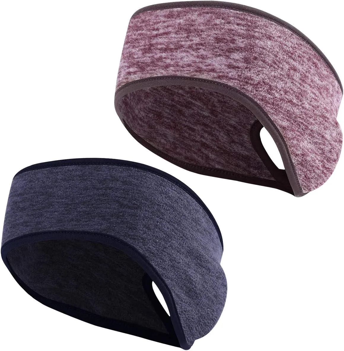 2 Pieces Running Headband Fleece Ear Warmers Headband with Ponytail Hole Thermal Ear Muffs for Sports Running Cycling Winter Headbands for Women Ladies Girls (Navy/Coffee)