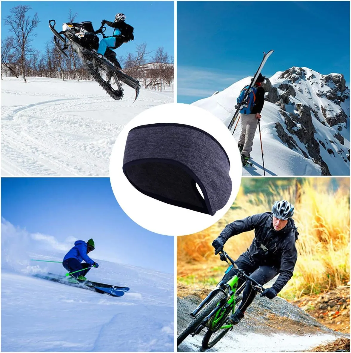 2 Pieces Running Headband Fleece Ear Warmers Headband with Ponytail Hole Thermal Ear Muffs for Sports Running Cycling Winter Headbands for Women Ladies Girls (Navy/Coffee)