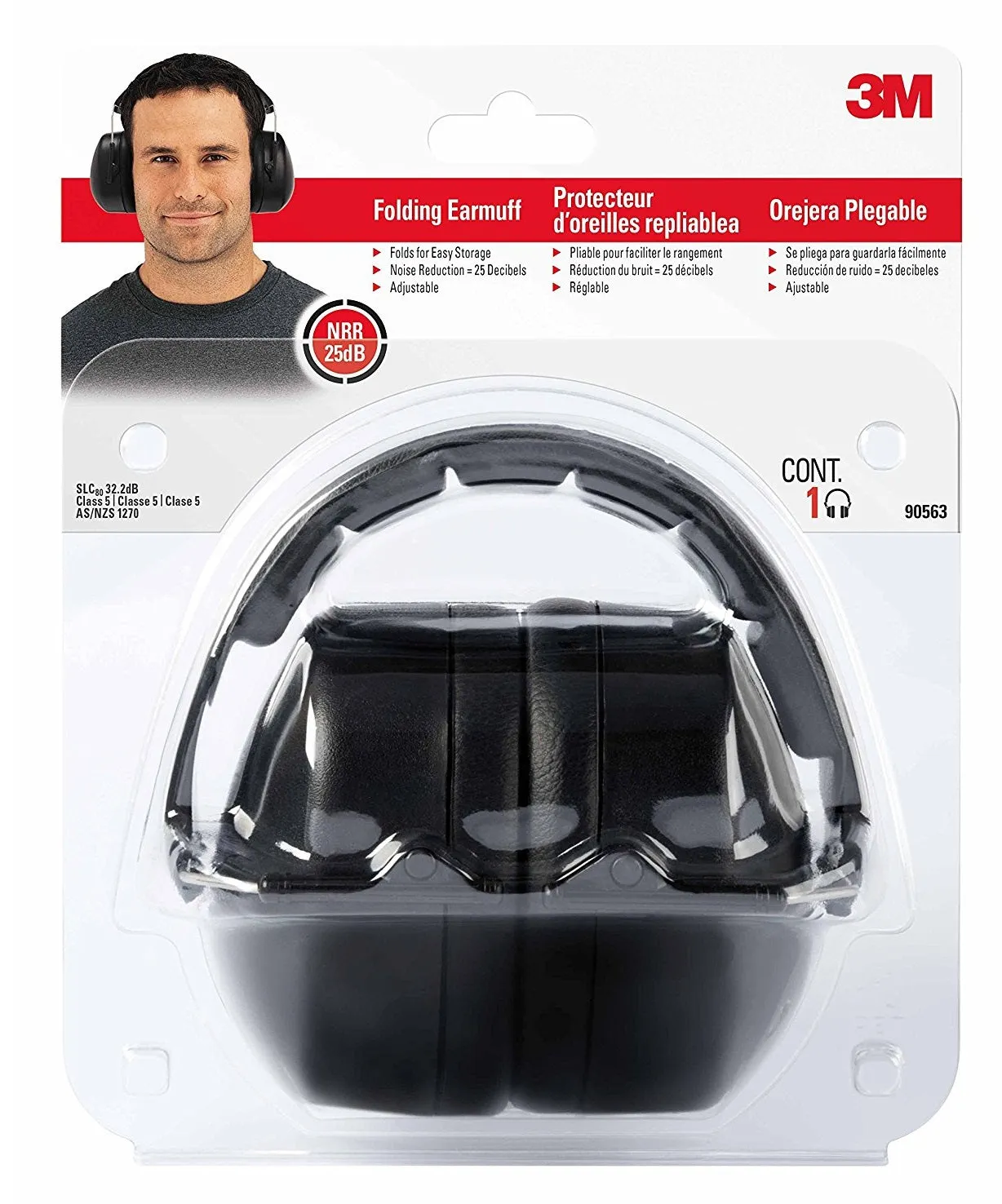 3M 90563-5DC Reusable Folding Earmuffs, Black