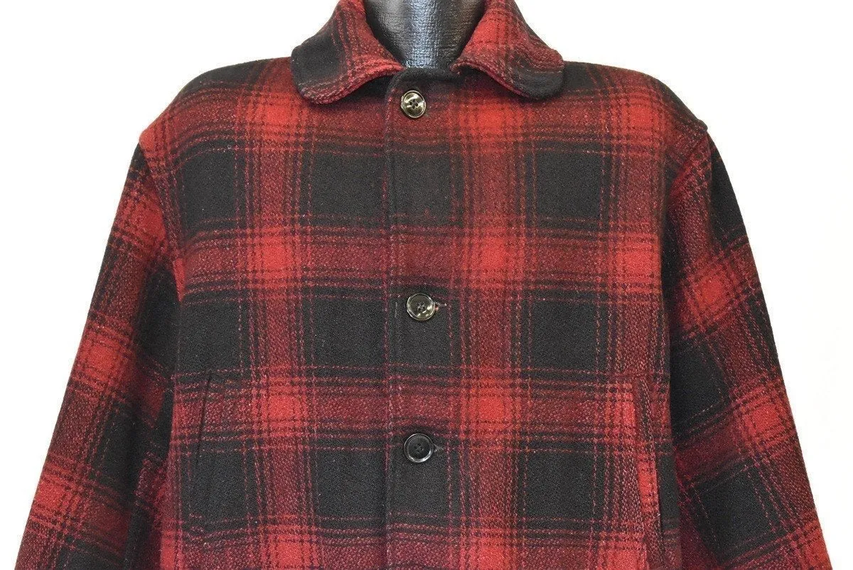 50s Drybak Red Black Buffalo Plaid Wool Coat Extra Large