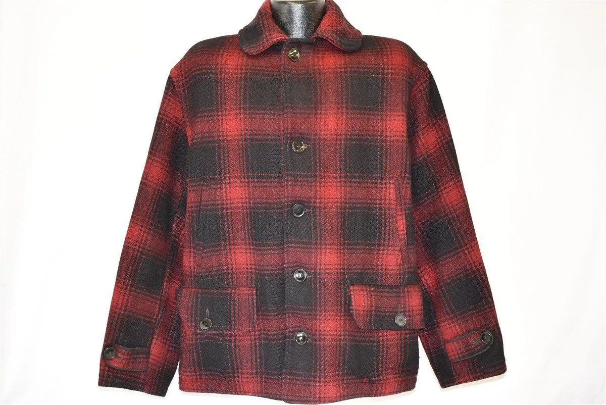 50s Drybak Red Black Buffalo Plaid Wool Coat Extra Large