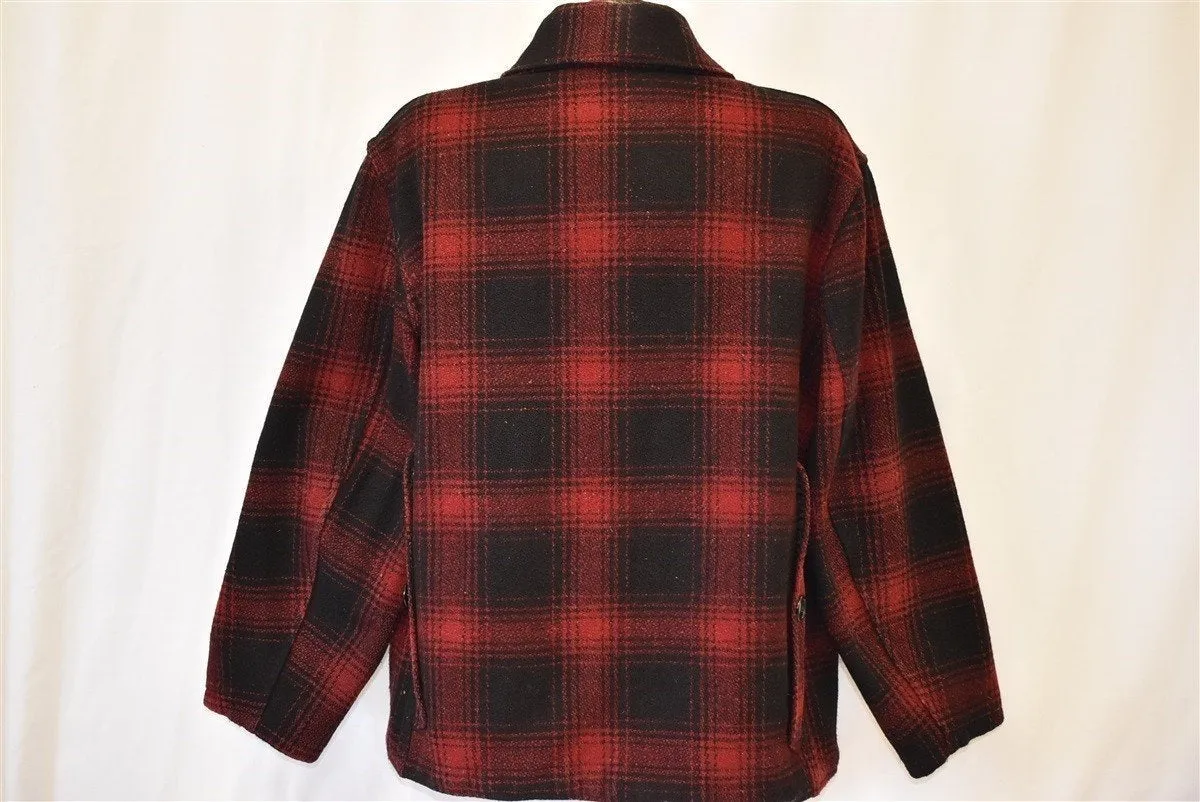 50s Drybak Red Black Buffalo Plaid Wool Coat Extra Large