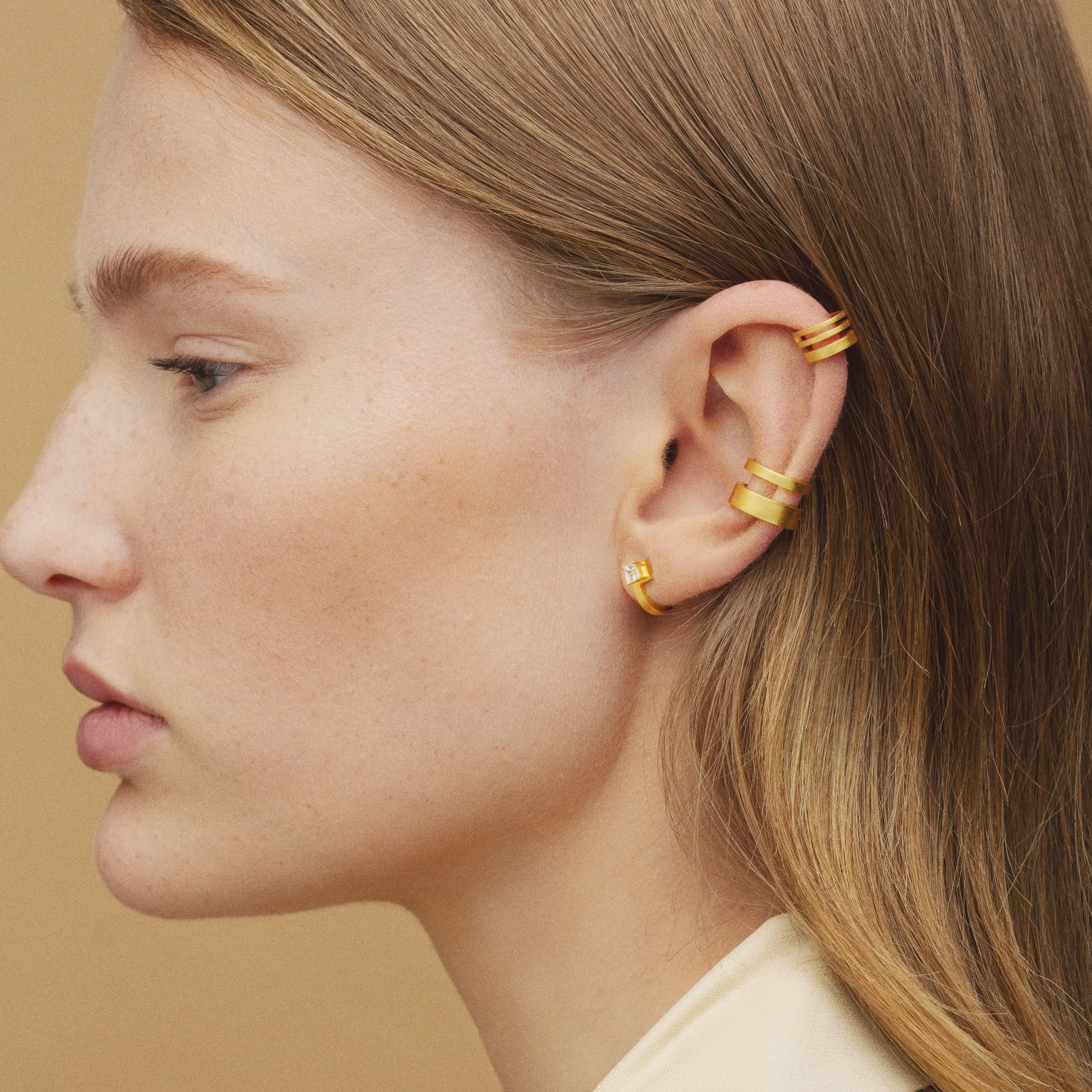 (A) HSU double Lines Gold Plated Sterling Silver EarCuff  (UL)