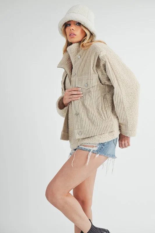 Aemi   Co Faux 2-Piece Turtleneck Sherpa Jacket with Pockets