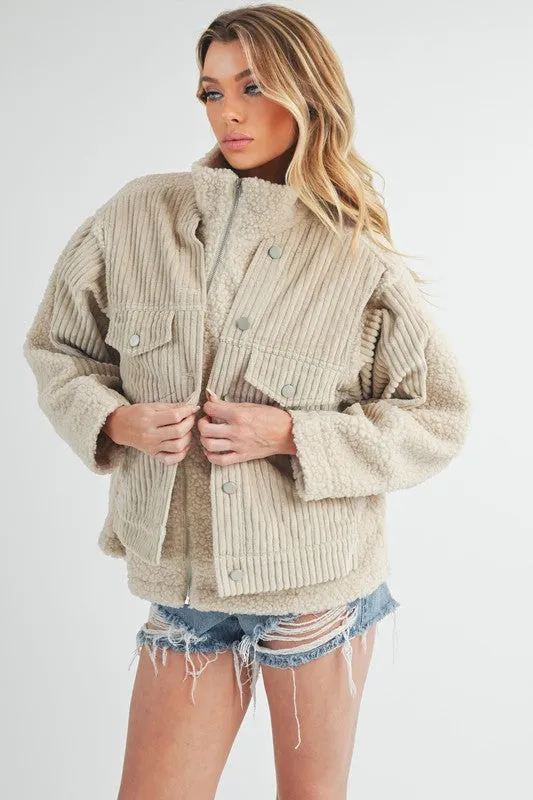 Aemi   Co Faux 2-Piece Turtleneck Sherpa Jacket with Pockets