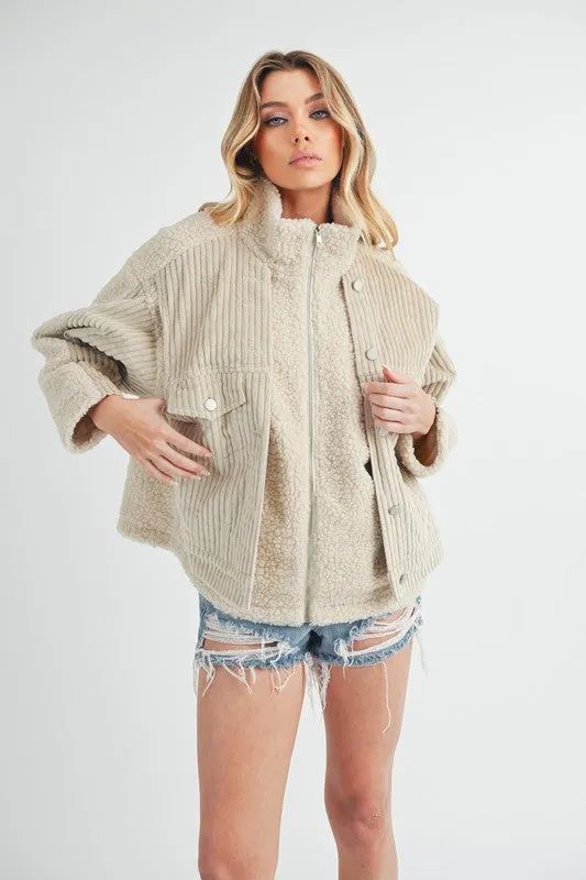 Aemi   Co Faux 2-Piece Turtleneck Sherpa Jacket with Pockets
