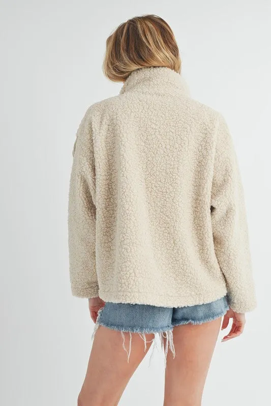 Aemi   Co Faux 2-Piece Turtleneck Sherpa Jacket with Pockets