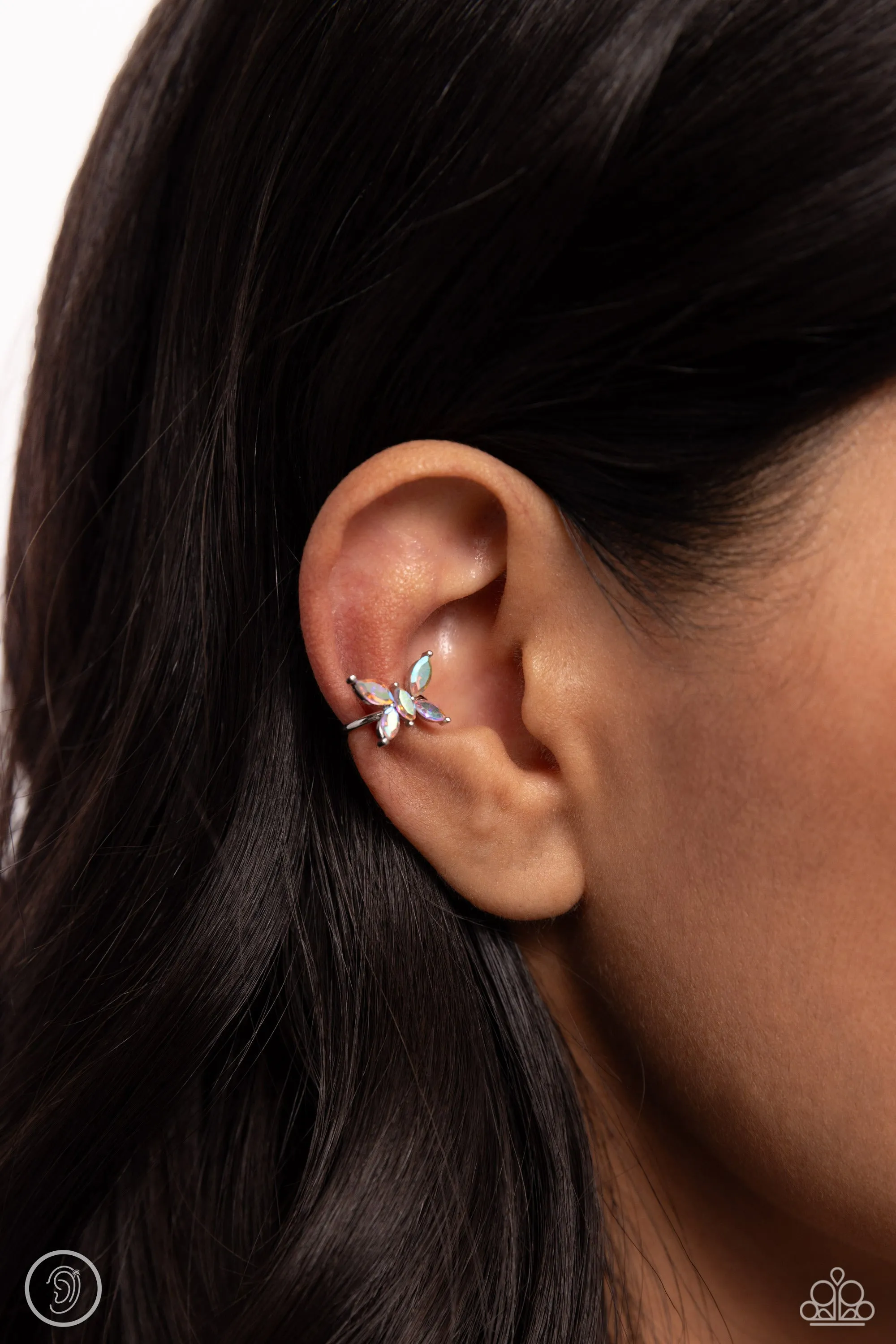 Aerial Advancement - Multi - Iridescent Gem Butterfly Paparazzi Ear Cuff Earrings