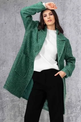 Alison Sheri 44118 Green & White Intricate Weave Coat