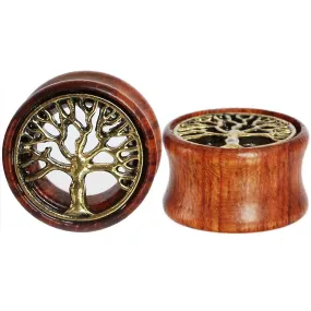 All Gauge Wooden Ear Plugs with Tree