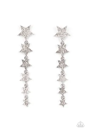 Americana Attitude - White - Rhinestone Encrusted Cascading Stars Paparazzi Post Earrings
