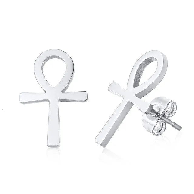 Ankh Egyptian Stainless Steel Stud Earrings
