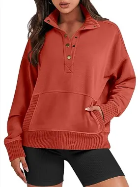 ANRABESS Women Sweatshirt Fall Casual Button Up Henley Pullover Sweater Comfy Loose 2024 Trendy Outfits Top Preppy Cothes Deep army green X-Large