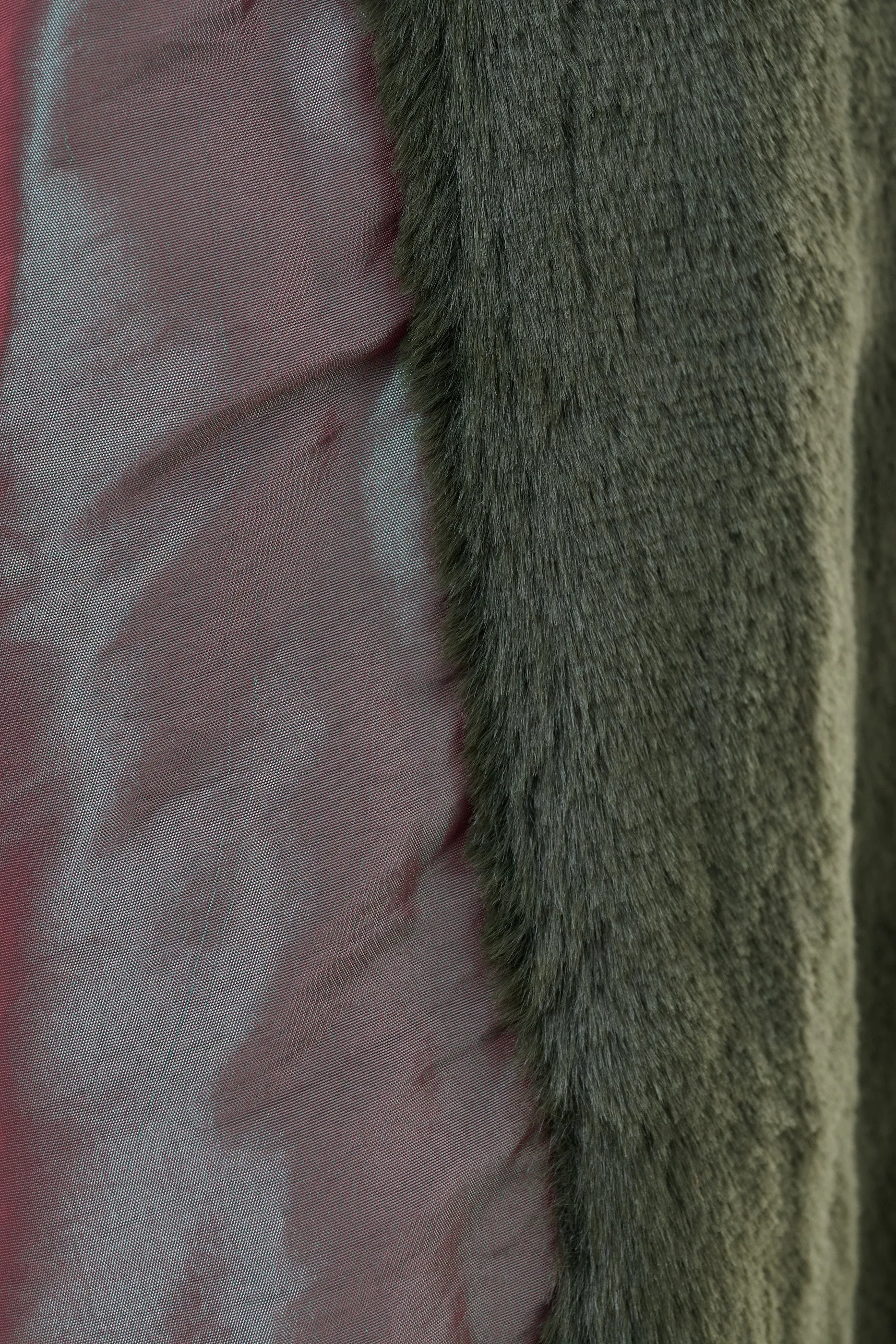 Arinette Faux Fur Tie Waist Coat - Khaki