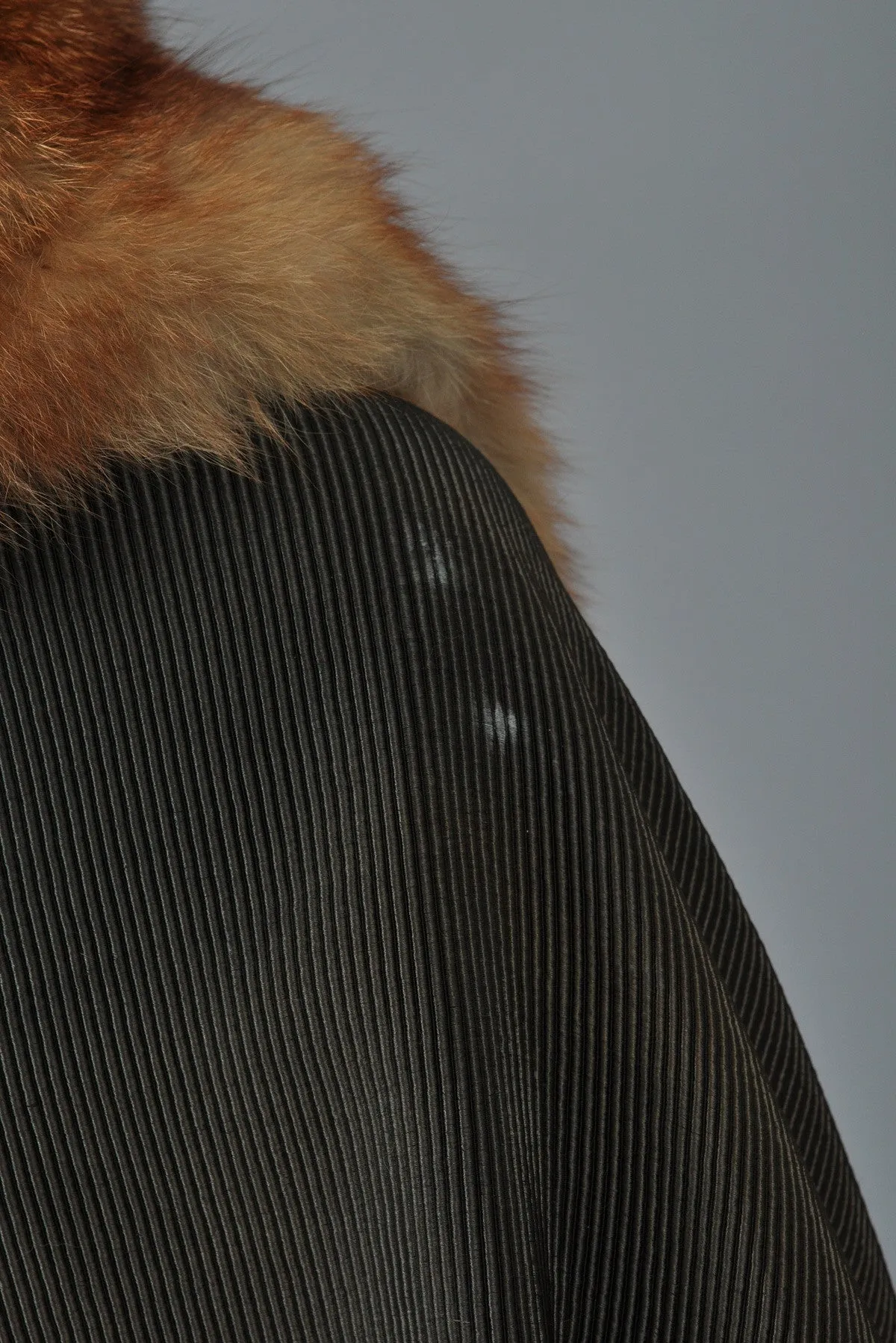 Art Deco Cape-Backed Faille Coat w/Sable Fur Trim