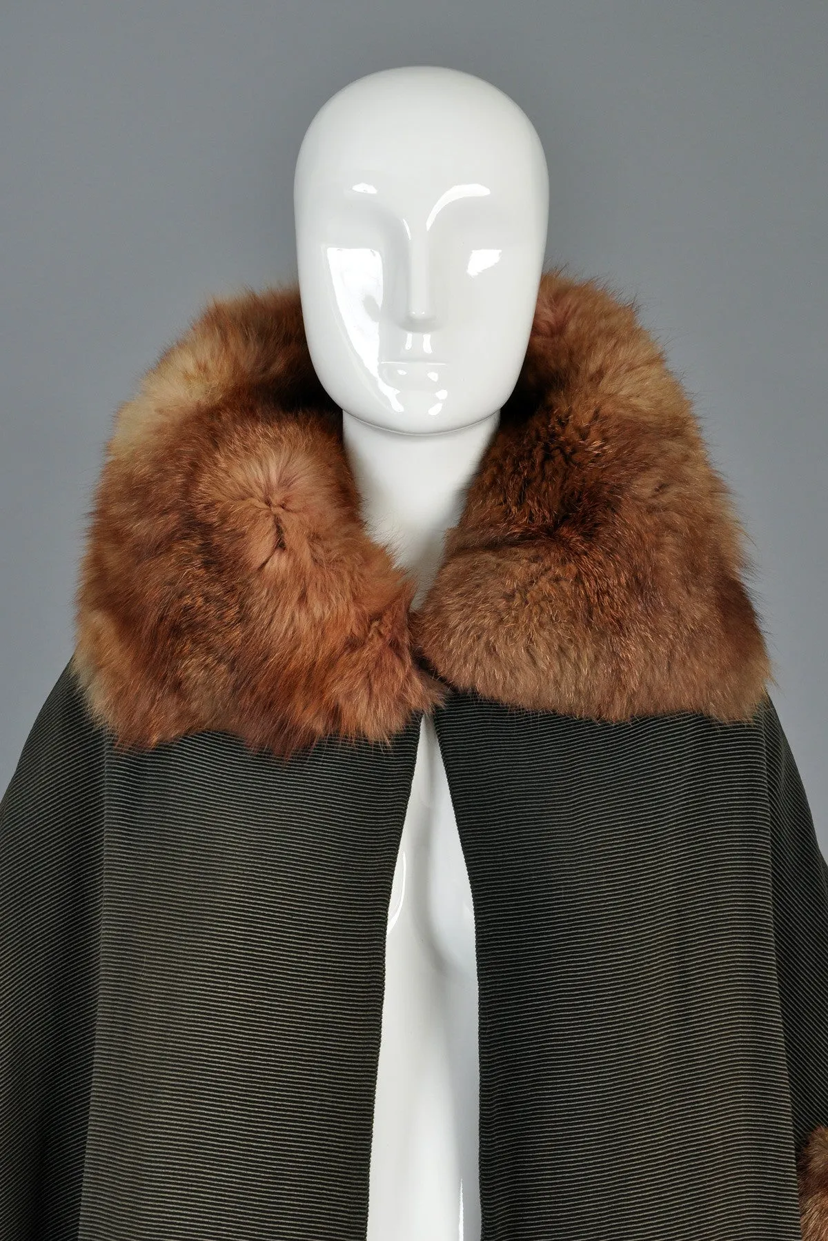 Art Deco Cape-Backed Faille Coat w/Sable Fur Trim