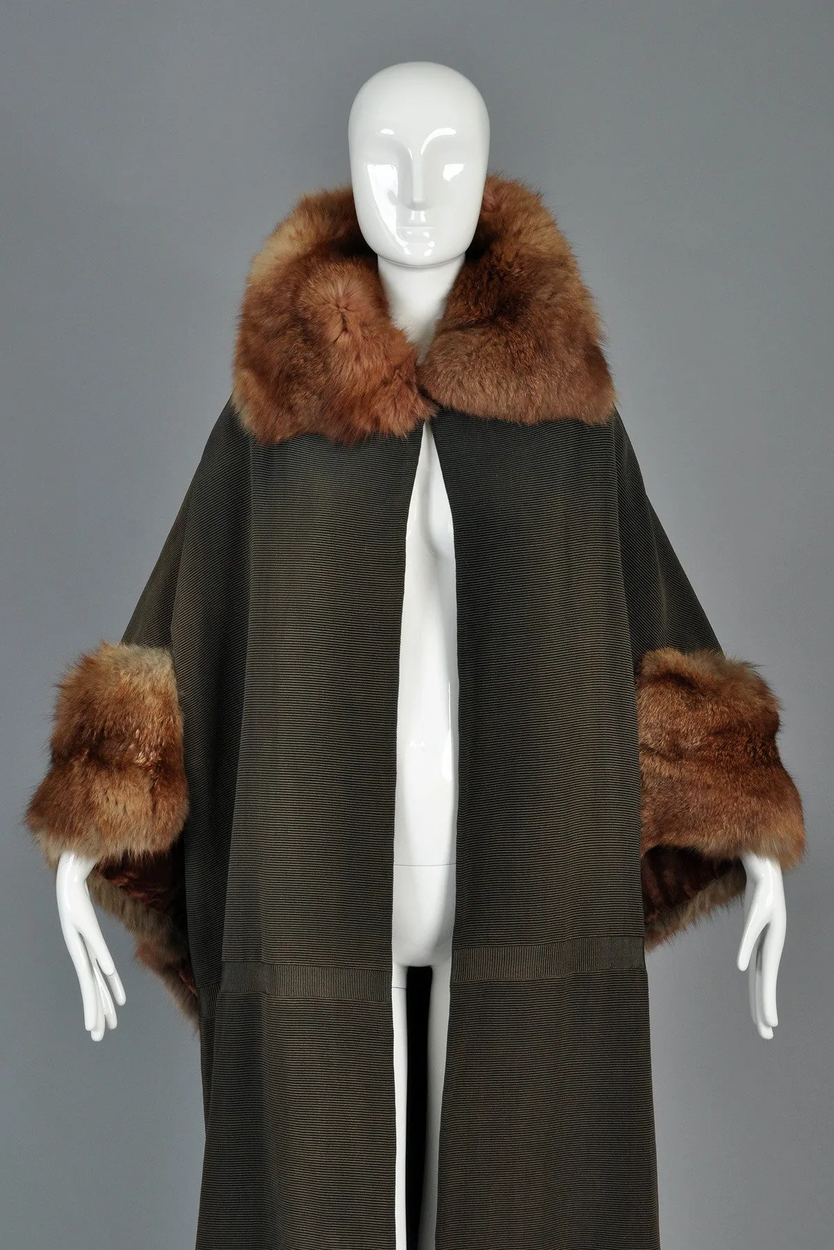 Art Deco Cape-Backed Faille Coat w/Sable Fur Trim