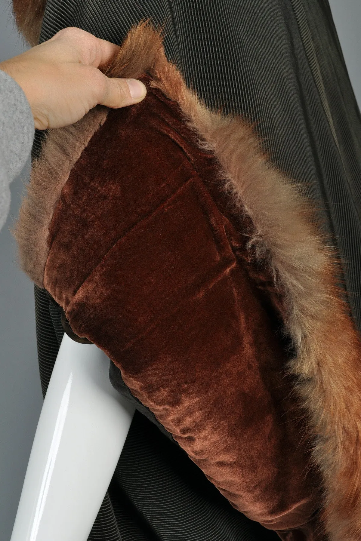 Art Deco Cape-Backed Faille Coat w/Sable Fur Trim