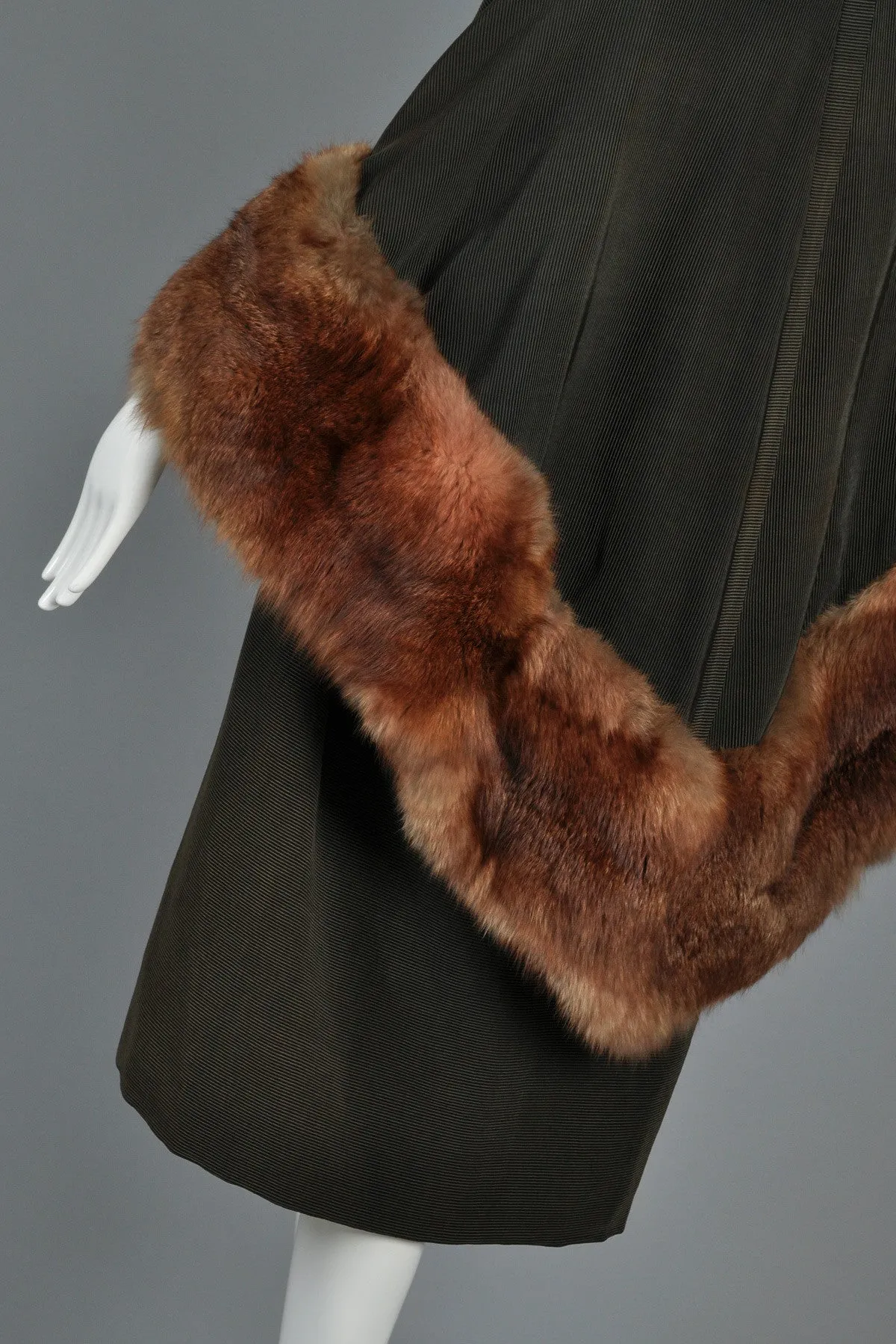 Art Deco Cape-Backed Faille Coat w/Sable Fur Trim
