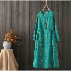 AUTUMN VINTAGE INSPIRED DISTY FLORAL MIDI DRESS