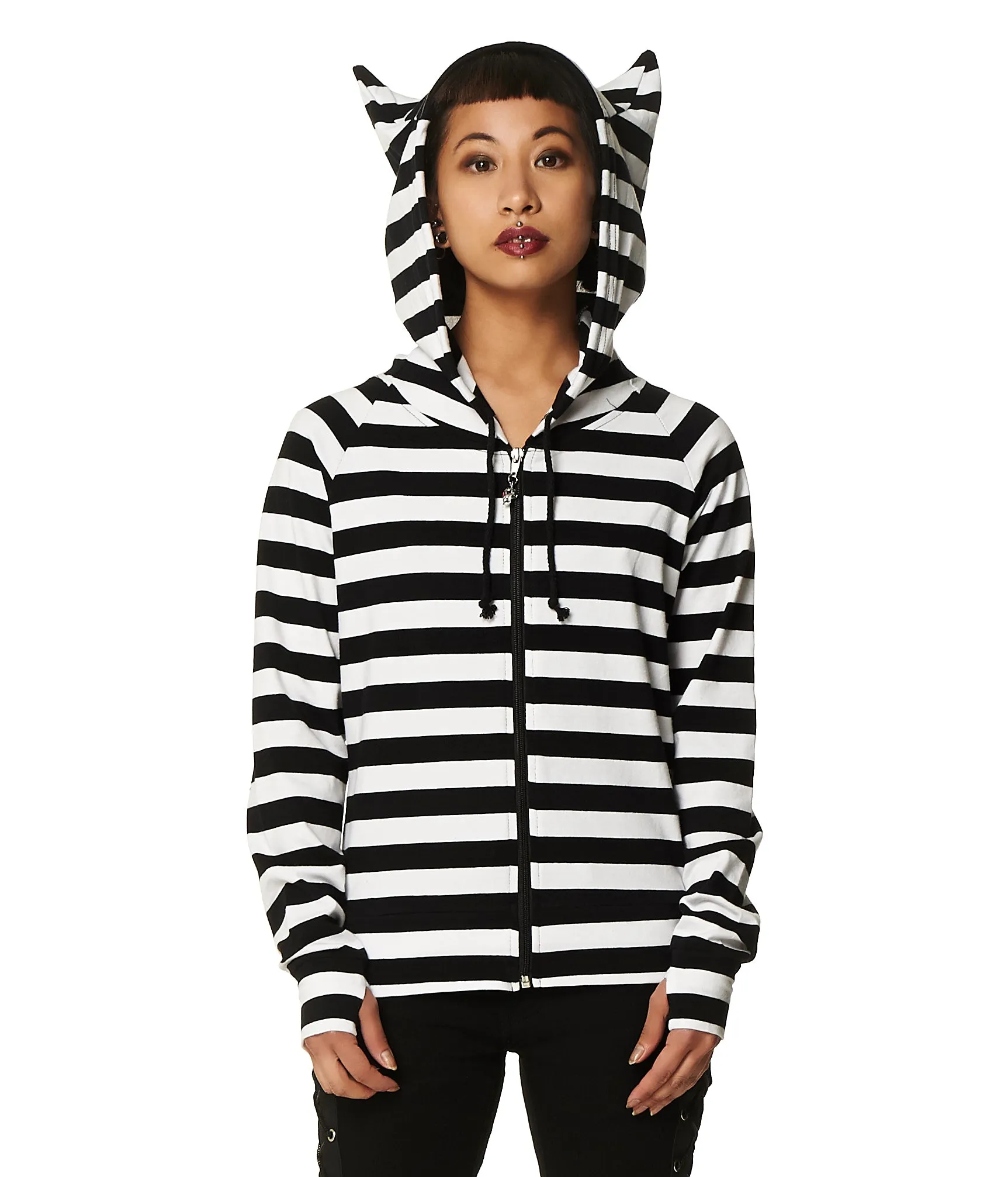 Banned Alternative Cat Ears Striped Hoodie