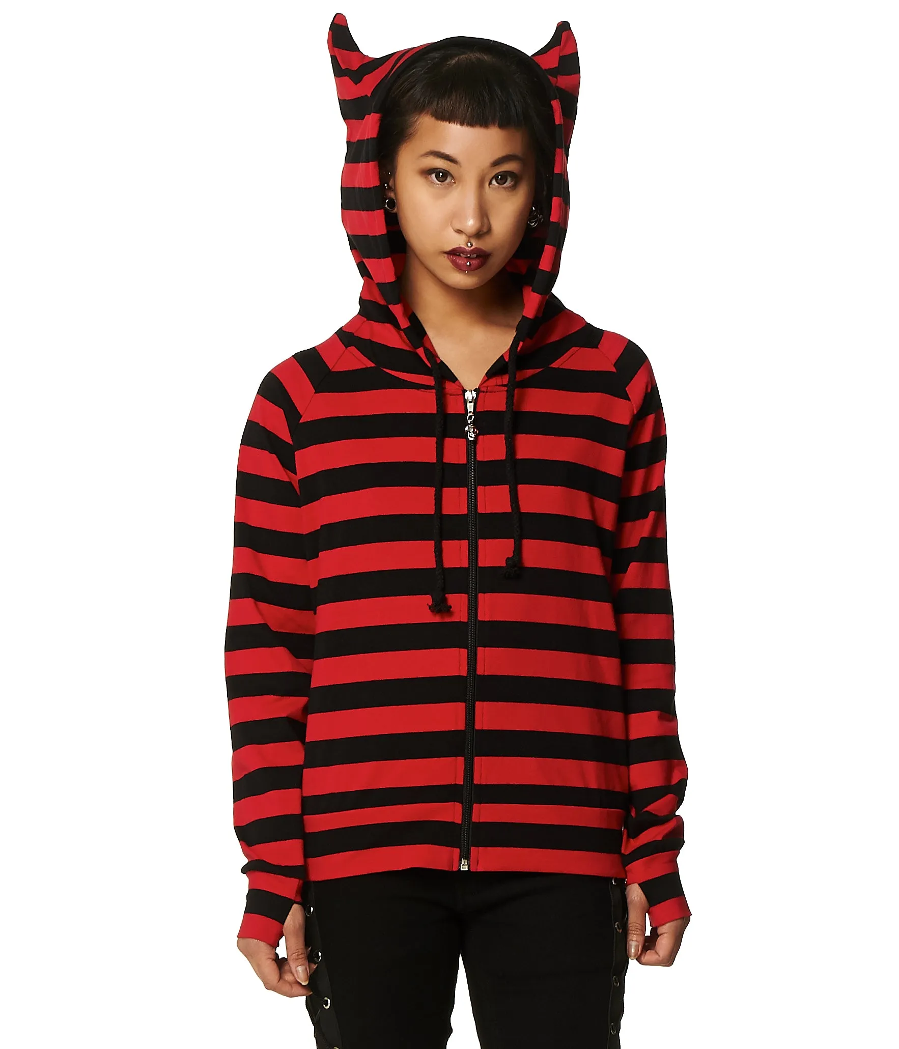 Banned Alternative Cat Ears Striped Hoodie