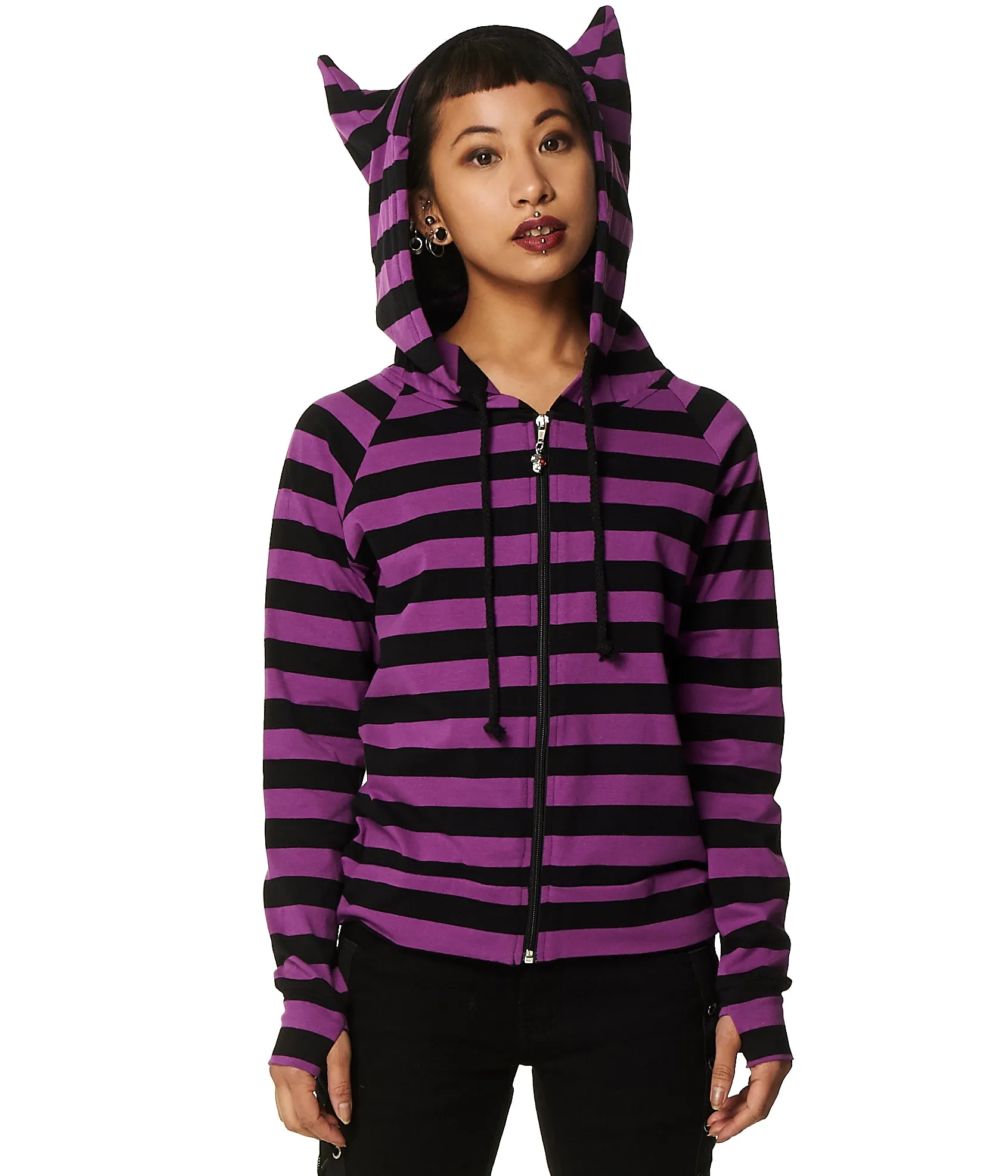 Banned Alternative Cat Ears Striped Hoodie