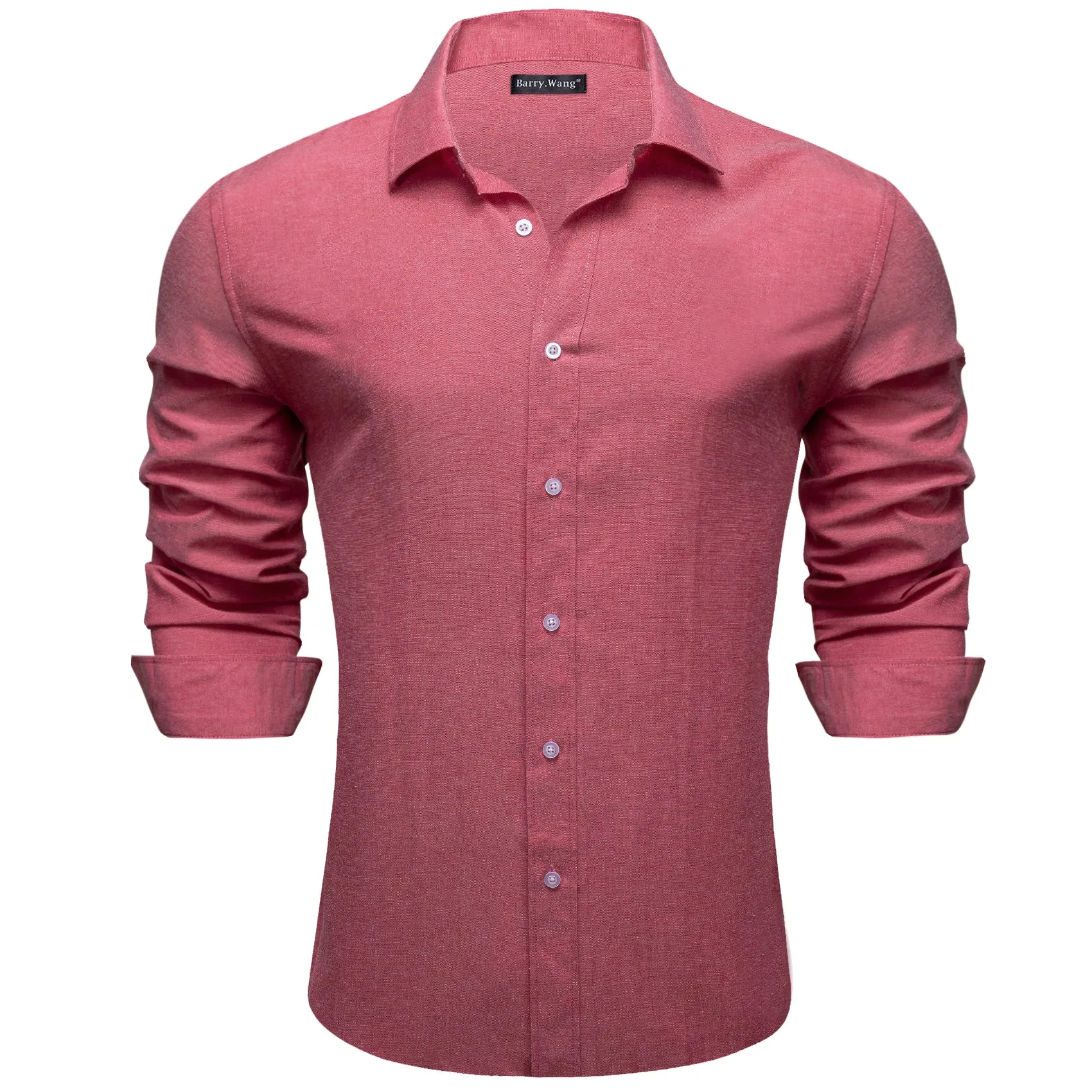 Barry.Wang Button Down Shirt Indian Red Solid Silk Shirt for Men