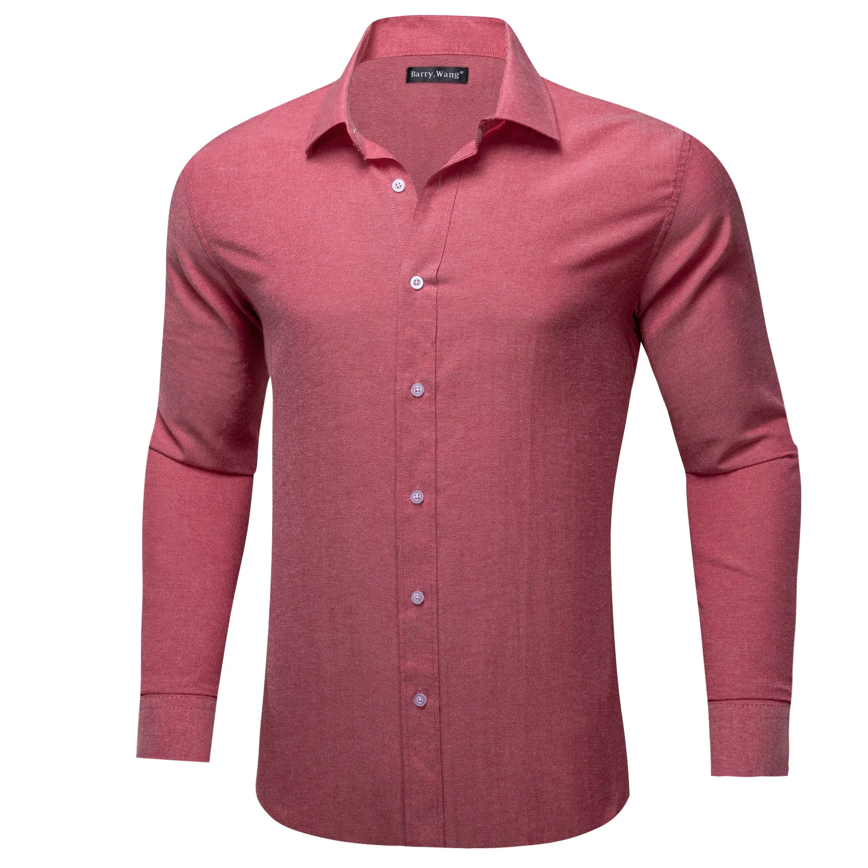Barry.Wang Button Down Shirt Indian Red Solid Silk Shirt for Men