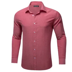Barry.Wang Button Down Shirt Indian Red Solid Silk Shirt for Men