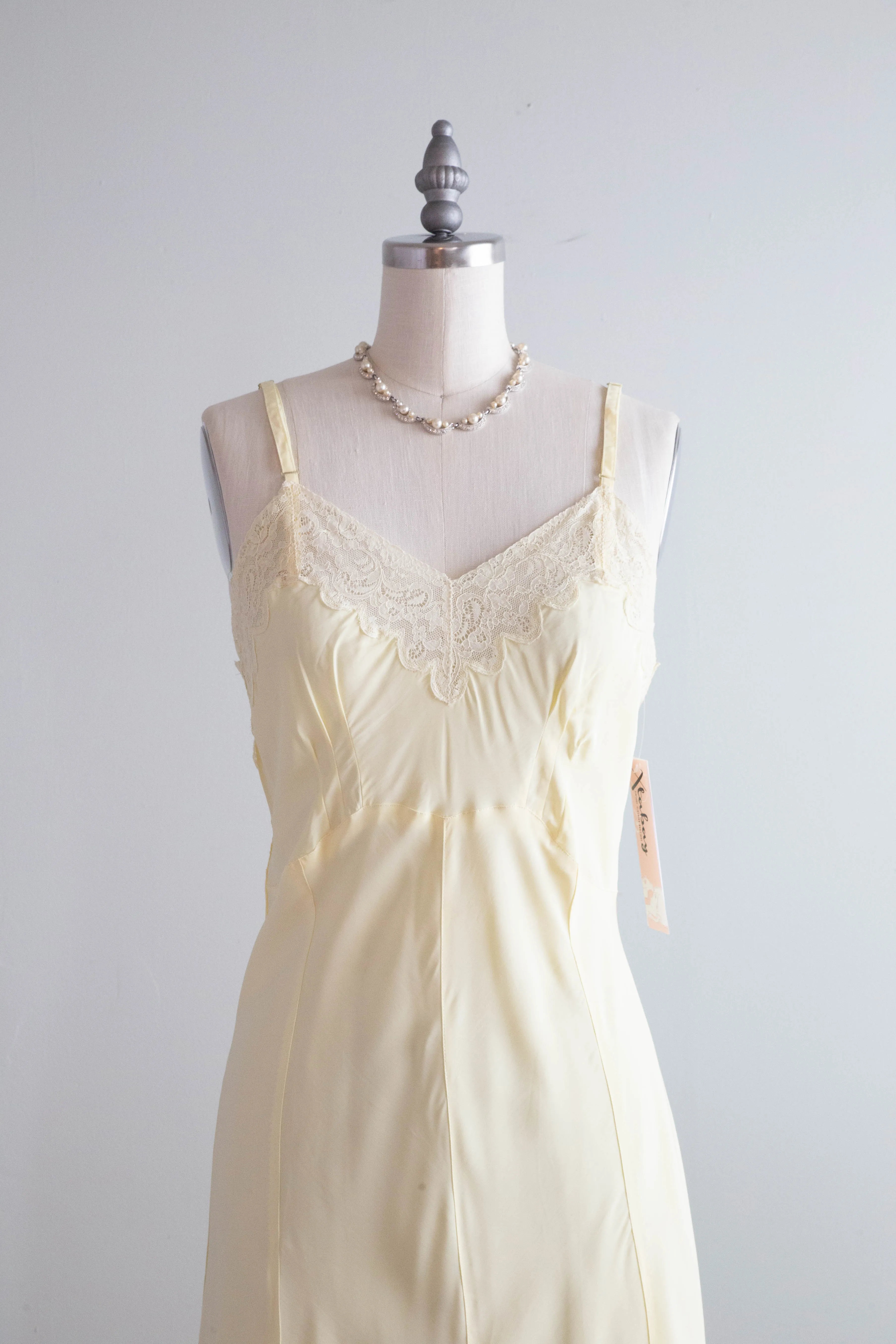 Beautiful 1940's Butter Yellow Silky Rayon Slip Dress / SM