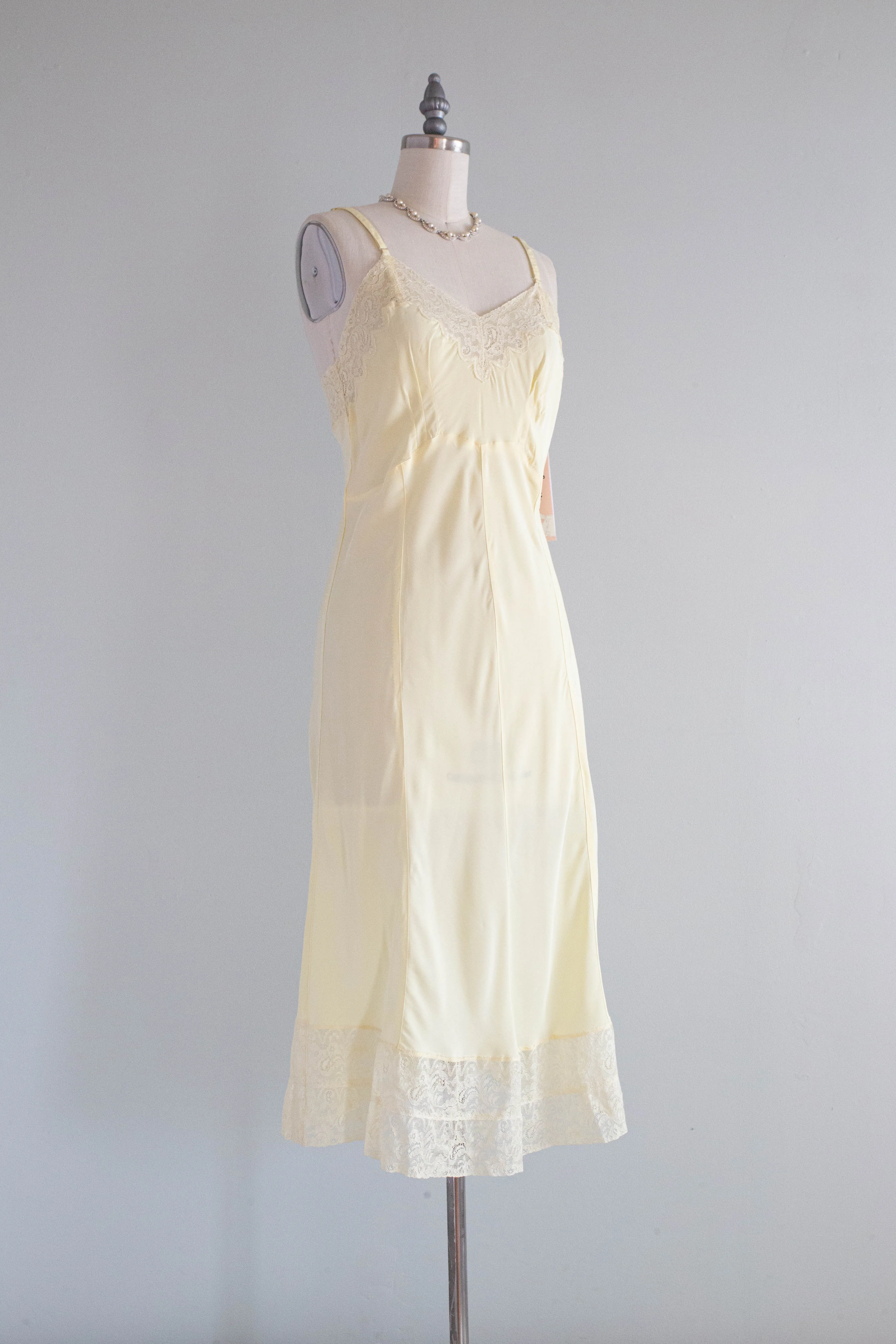 Beautiful 1940's Butter Yellow Silky Rayon Slip Dress / SM
