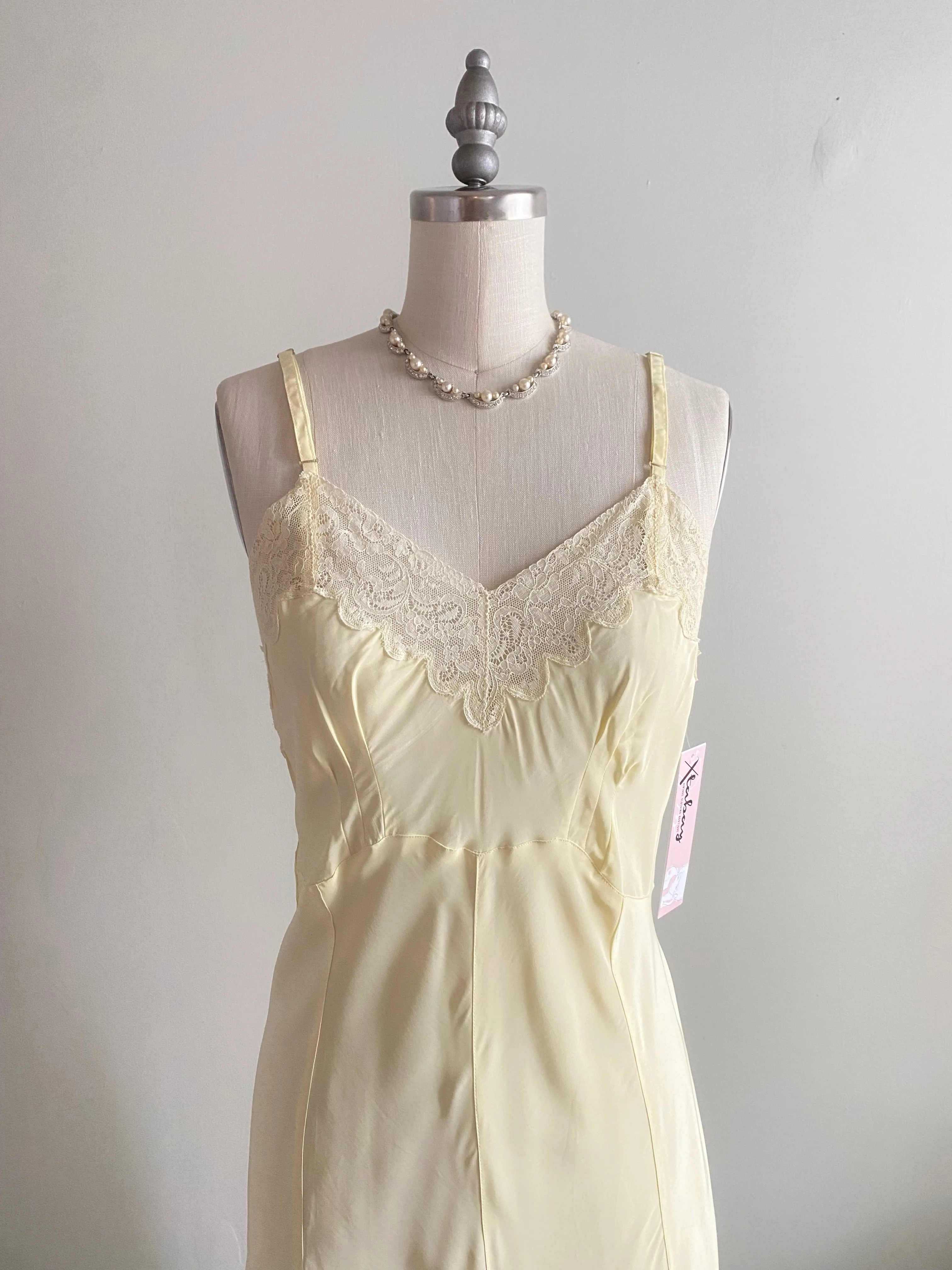 Beautiful 1940's Butter Yellow Silky Rayon Slip Dress / SM