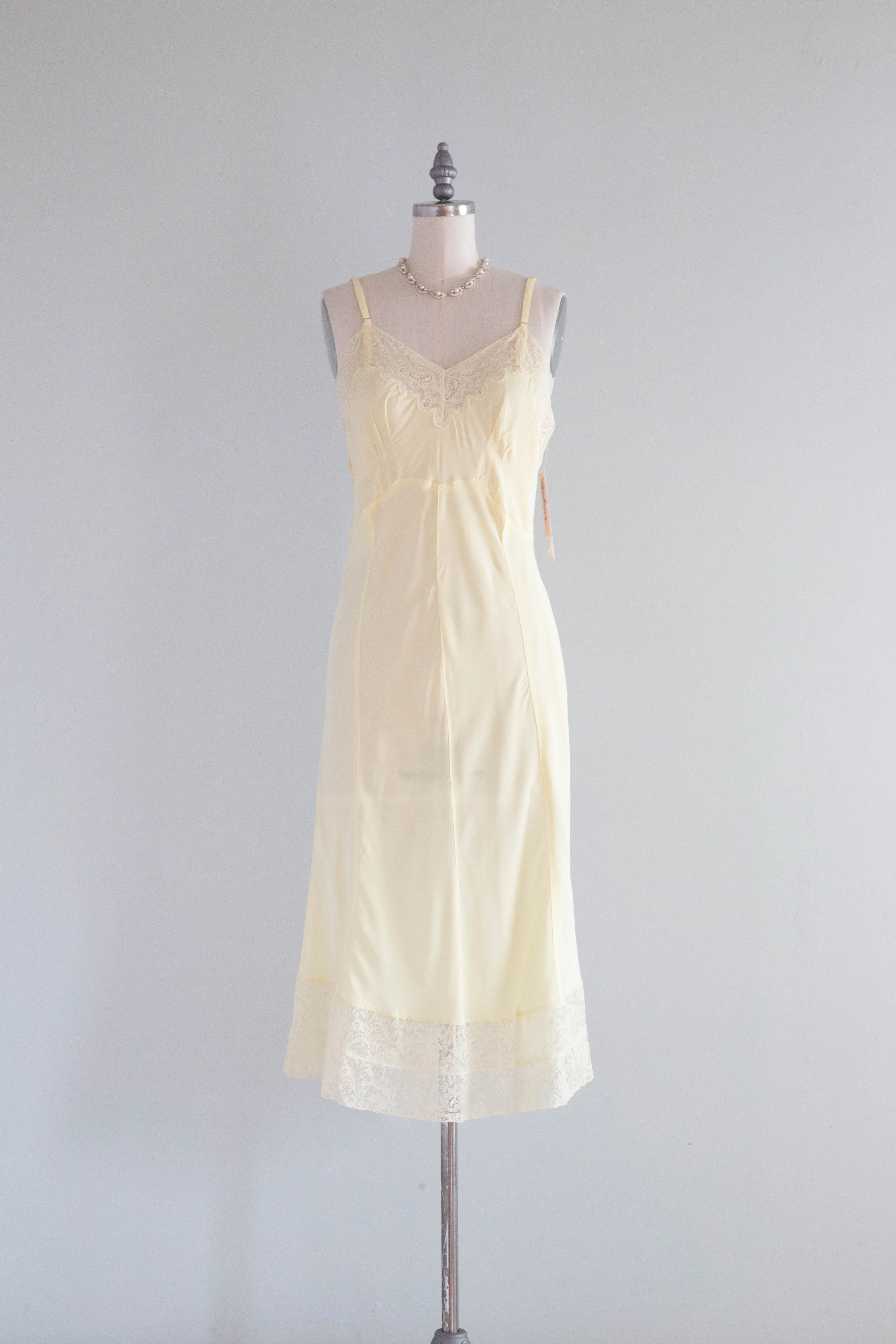 Beautiful 1940's Butter Yellow Silky Rayon Slip Dress / SM
