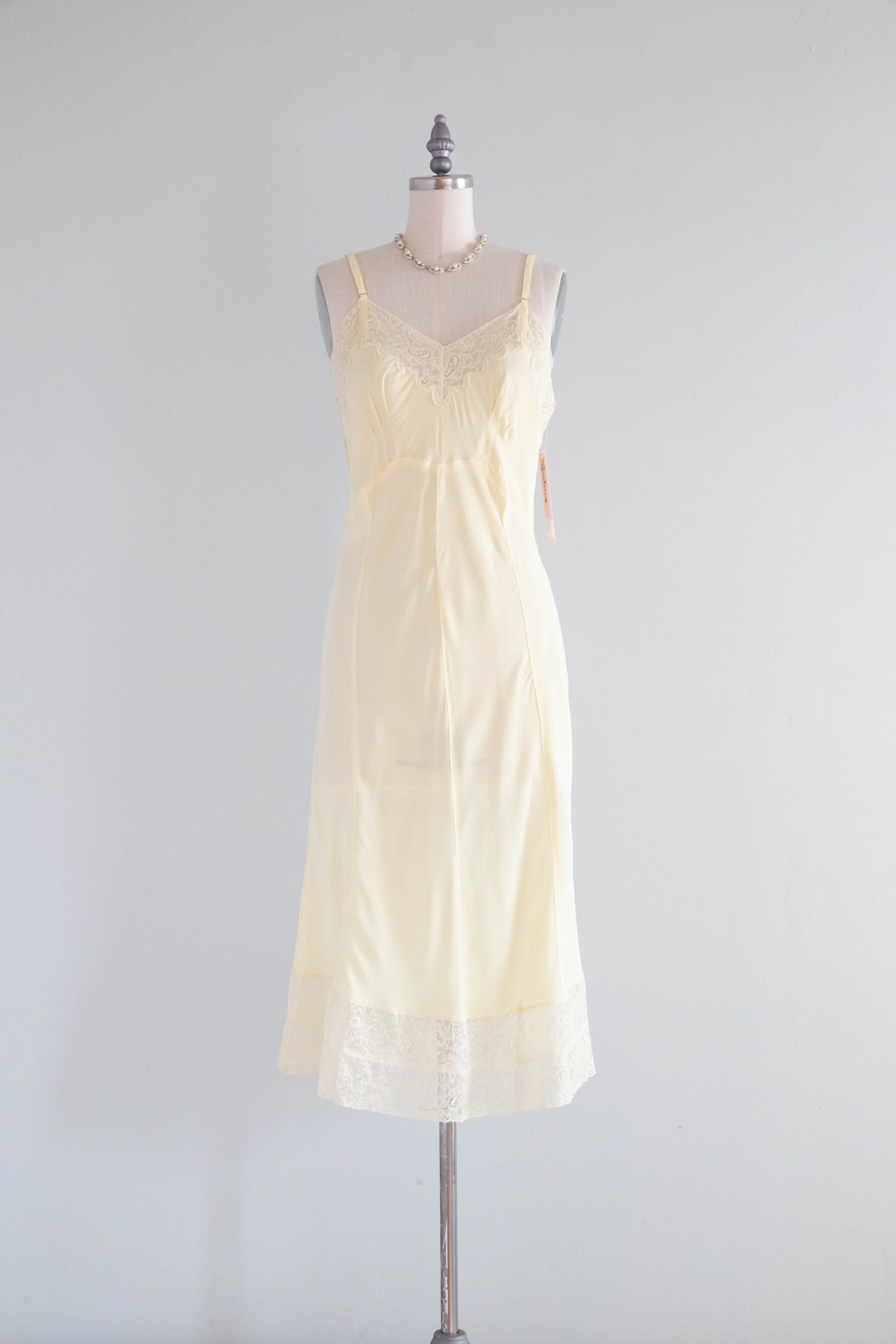 Beautiful 1940's Butter Yellow Silky Rayon Slip Dress / SM