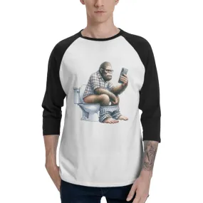 Bigfoot, Sasquatch on Toilet  3/4 Sleeve Cotton Baseball Shirt