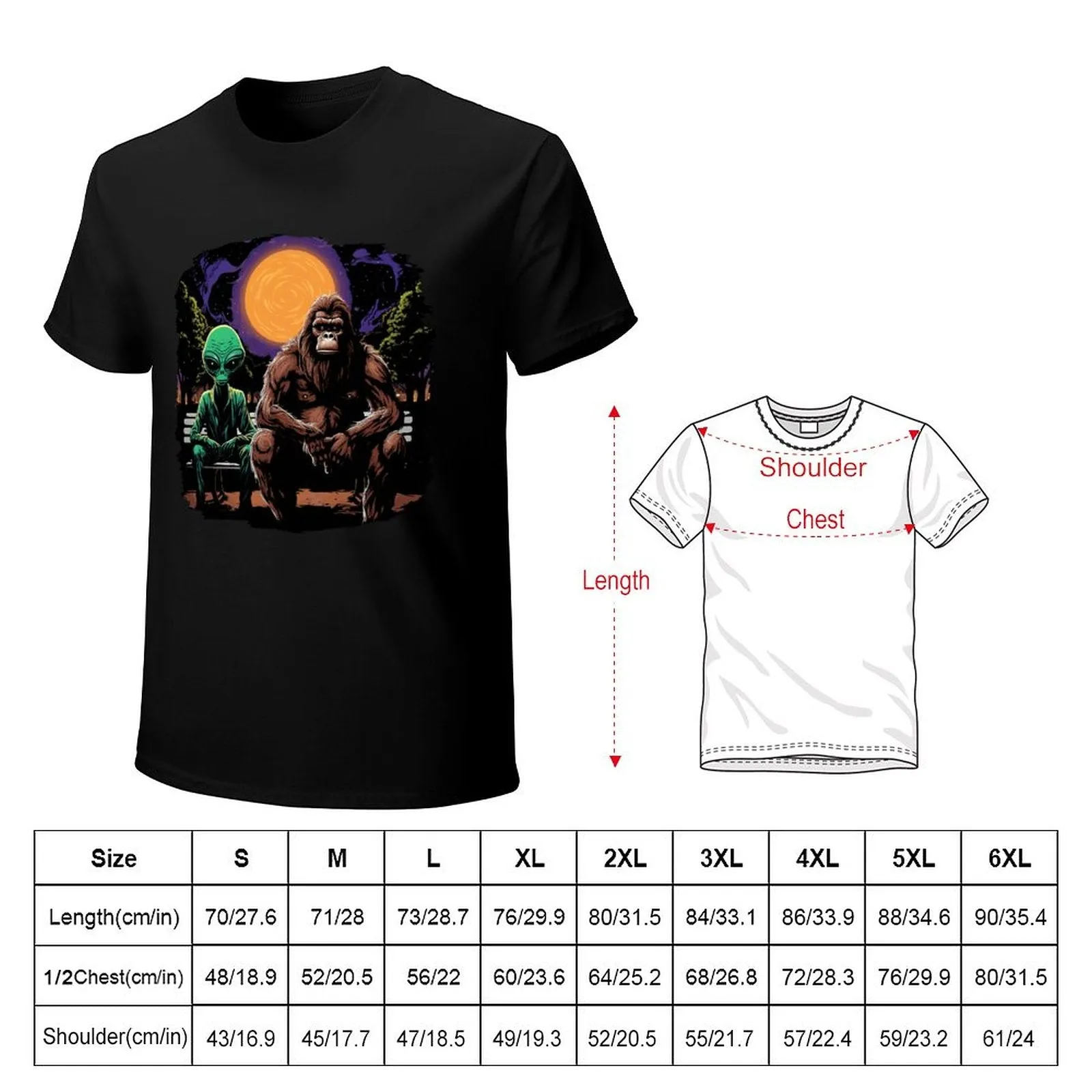 Bigfoot, Sasquatch with Alien, Short Sleeve Cotton T-shirt