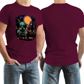 Bigfoot, Sasquatch with Alien, Short Sleeve Cotton T-shirt