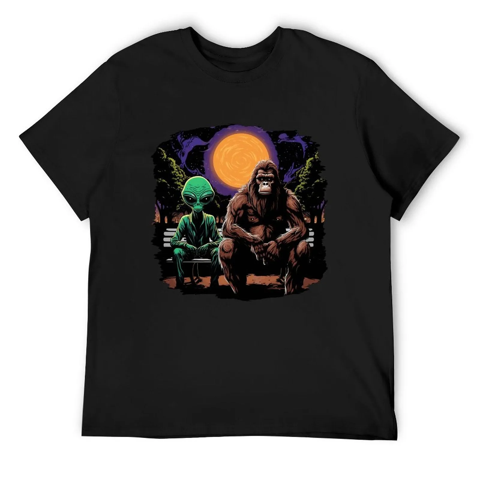 Bigfoot, Sasquatch with Alien, Short Sleeve Cotton T-shirt