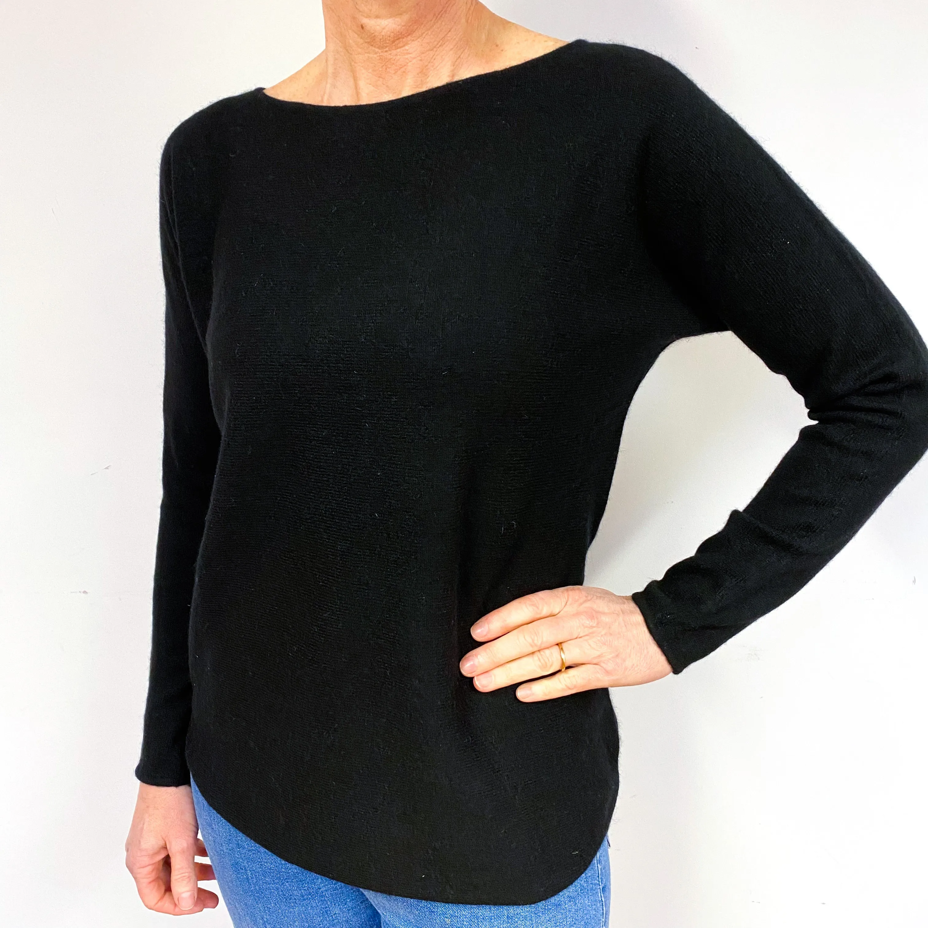 Black Batwing Cashmere Crew Neck Jumper Medium