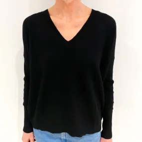 Black Boxy Cashmere V Neck Jumper Small